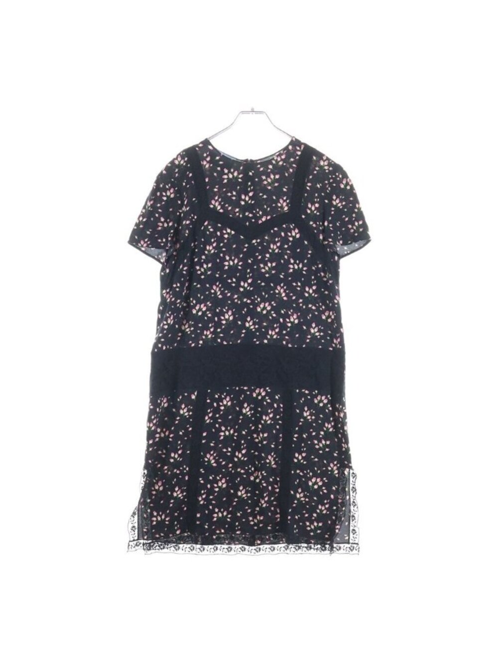 Prada Floral Chiffon Lace Dress Paneled Black